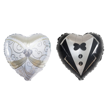 1 Pair 20" Heart Shaped Bride and Groom Mylar Foil Helium Air Balloons