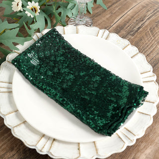Experience Luxury Dining with the Hunter Emerald Green Premium Sequin Cloth Dinner Napkin
