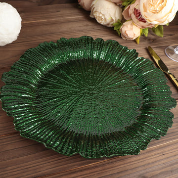 6 Pack 13" Hunter Emerald Green Round Reef Acrylic Plastic Charger Plates, Dinner Charger Plates