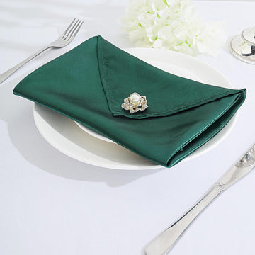 5 Pack Hunter Emerald Green Seamless Satin Cloth Dinner Napkins, Wrinkle Resistant 20"x20"