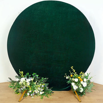 7.5ft Hunter Emerald Green Soft Velvet Fitted Round Event Party Backdrop Cover