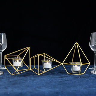 Create a Magical Atmosphere with Our Gold Linked Geometric Candle Holder Set