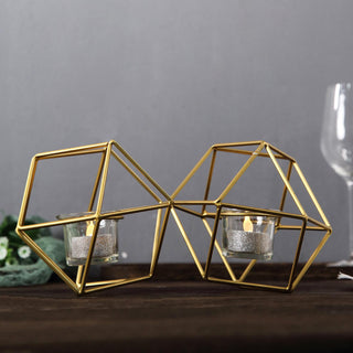 Elegant Gold Linked Geometric Tealight Candle Holder Set