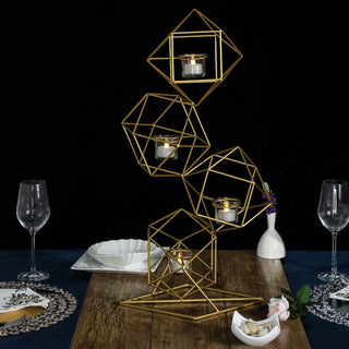 Create an Enchanting Atmosphere with our Gold Linked Geometric Tealight Candle Holder Set
