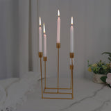 12inch Gold Metal 5-Arm Geometric Taper Candle Holder Candelabra, Wedding Table Centerpiece