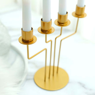Add a Touch of Glamour with the 2 Pack Gold Metal Geometric Taper Candle Candelabra Add a Touch of Glamour with the 2 Pack Gold Metal Geometric Taper Candle Candelabra