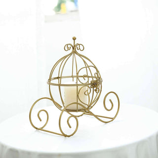 Add Elegance to Your Event Decor with the Gold Wrought Iron Cinderella Carriage Candle Holder Add Elegance to Your Event Decor with the Gold Wrought Iron Cinderella Carriage Candle Holder