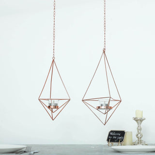 Geometric copper hanging candle holders for modern decor