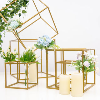 Make a Statement with 2 Pack | 24" Square Gold Metal Frame Wedding Flower Stands