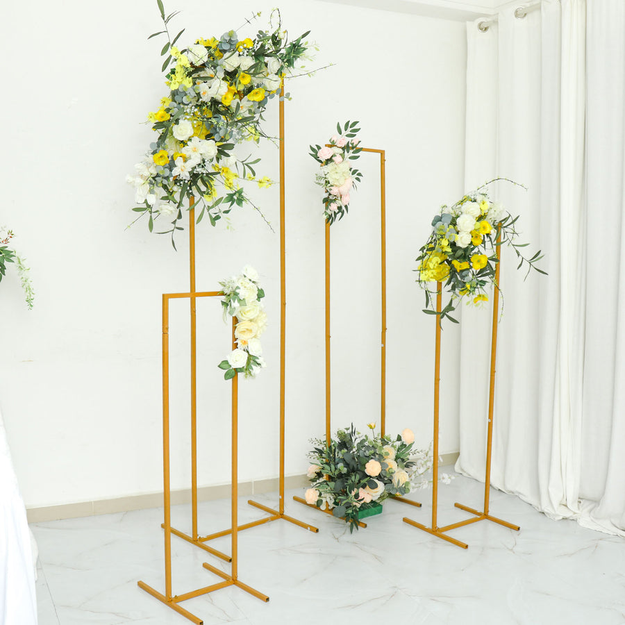 Set of 4 | Slim Gold Metal Frame Wedding Arch, Rectangular Backdrop Stand, Floral Display Frame