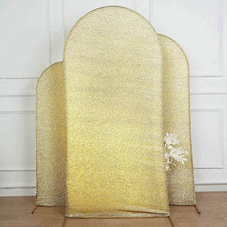 Gold glittered photo backdrop with floral detail