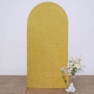 Add Elegance to Your Event with the 7ft Gold Shimmer Tinsel Spandex Chiara Backdrop Stand Cover Add Elegance to Your Event with the 7ft Gold Shimmer Tinsel Spandex Chiara Backdrop Stand Cover