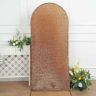 6ft Antique Gold Shimmer Tinsel Spandex Chiara Backdrop Stand Cover For Fitted Round Top Wedding Arch 6ft Antique Gold Shimmer Tinsel Spandex Chiara Backdrop Stand Cover For Fitted Round Top Wedding Arch
