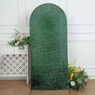 6ft Hunter Emerald Green Shimmer Tinsel Spandex Chiara Backdrop Stand Cover for Fitted Round Top Wedding Arch 6ft Hunter Emerald Green Shimmer Tinsel Spandex Chiara Backdrop Stand Cover for Fitted Round Top Wedding Arch