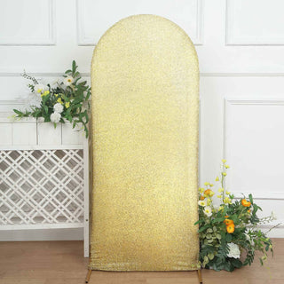 5ft Champagne Shimmer Tinsel Spandex Chiara Backdrop Stand Cover For Fitted Round Top Wedding Arch 5ft Champagne Shimmer Tinsel Spandex Chiara Backdrop Stand Cover For Fitted Round Top Wedding Arch