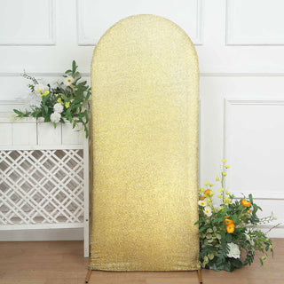 5ft Champagne Shimmer Tinsel Spandex Chiara Backdrop Stand Cover For Fitted Round Top Wedding Arch