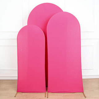 Matte Fuchsia Spandex Fitted Chiara Backdrop Stand Cover for Round Top Wedding Arch - Set of 3