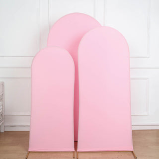 Matte Pink Spandex Fitted Chiara Backdrop Stand Cover - Add Elegance to Your Wedding Arch