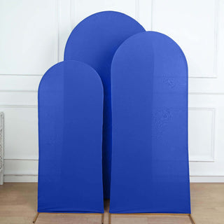 Set of three blue fabric display backdrops in various sizes