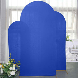 Blue fabric room dividers in a bright indoor setting.