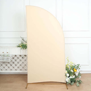 Elevate Your Wedding Decor with the 7ft Matte Beige Spandex Half Moon Chiara Backdrop Stand Cover Elevate Your Wedding Decor with the 7ft Matte Beige Spandex Half Moon Chiara Backdrop Stand Cover