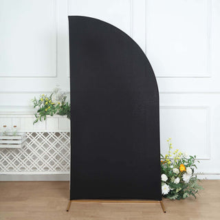 Sophisticated Matte Black Spandex Half Moon Chiara Backdrop Stand Cover Sophisticated Matte Black Spandex Half Moon Chiara Backdrop Stand Cover