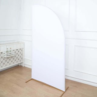 Stylish and Durable Custom Fitted Matte White Spandex Half Moon Chiara Backdrop Stand Cover Stylish and Durable Custom Fitted Matte White Spandex Half Moon Chiara Backdrop Stand Cover