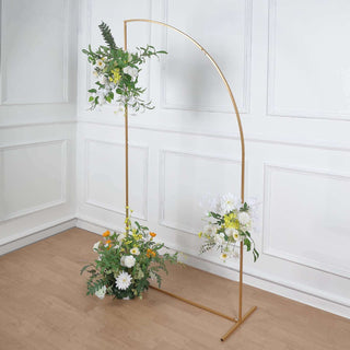 Elegant and Sophisticated: 5ft Gold Metal Half Moon Floral Frame Wedding Arbor Stand Elegant and Sophisticated: 5ft Gold Metal Half Moon Floral Frame Wedding Arbor Stand