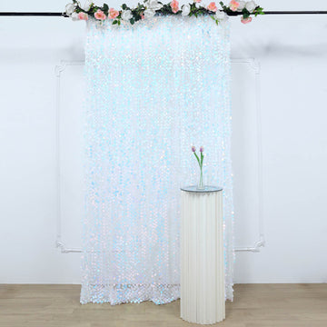 8ftx8ft Iridescent Blue Big Payette Sequin Event Curtain Drapes, Backdrop Event Panel