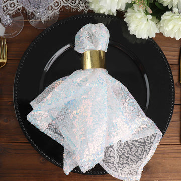20”x20” Iridescent Blue Premium Sequin Cloth Dinner Napkin Reusable Linen