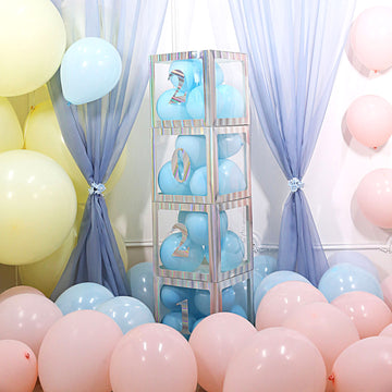 2 Pack 12" Iridescent Clear Baby Shower Party Decoration Boxes, Transparent DIY Balloon Boxes