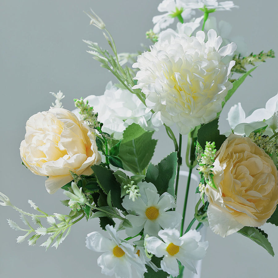 2 Bouquets | Ivory Artificial Silk Peony Flower Bush Arrangement