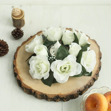 4 Pack 3" Ivory Artificial Silk Rose Flower Candle Ring Wreaths