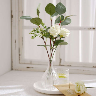 Elegant Ivory Artificial Silk Rose and Eucalyptus Flower Bouquet Arrangement Elegant Ivory Artificial Silk Rose and Eucalyptus Flower Bouquet Arrangement