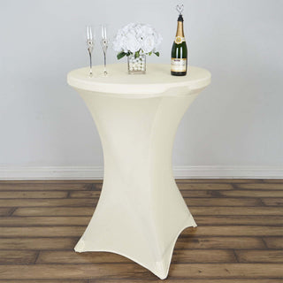 Elegant Ivory Cocktail Spandex Table Cover Elegant Ivory Cocktail Spandex Table Cover