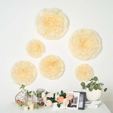 Set of 6 Ivory Cream Giant Carnation 3D Paper Flowers Wall Decor - 12",16",20"