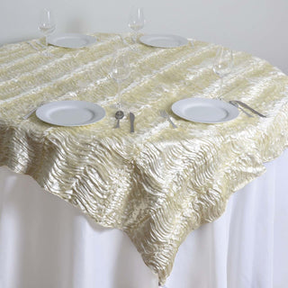 Elevate Your Event with the Ivory Crushed Satin Table Overlay