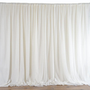 Ivory Chiffon Polyester Event Curtain Drapes, Dual Layer Divider Backdrop Event Panels with Rod Pockets - 20ftx10ft