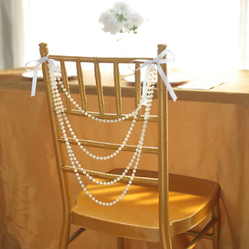 16" Ivory Faux Pearl Beaded Chiavari Chair Back Garland Sash, Pre-Tied Pearl String Wedding Chair Decor
