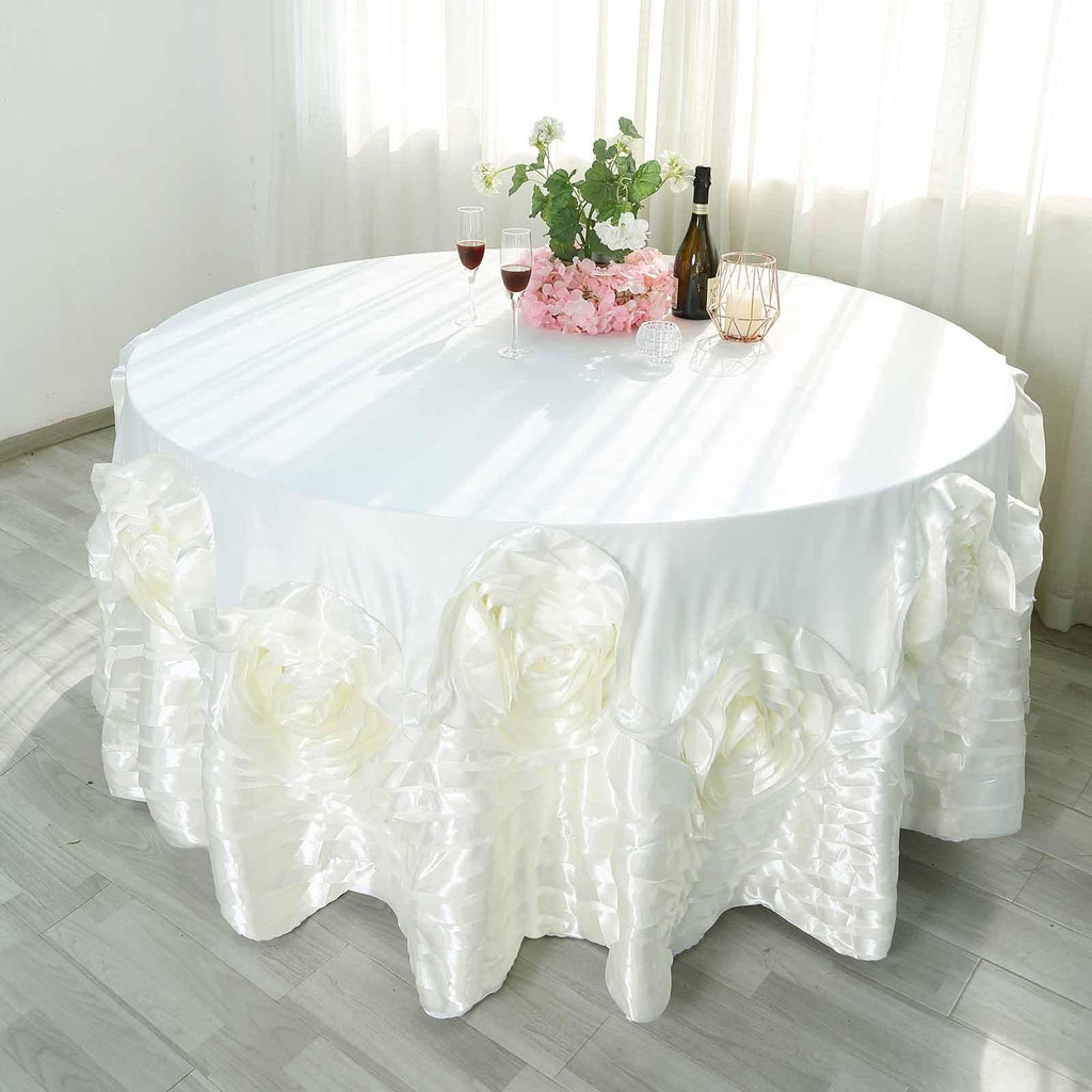120" Ivory Rosette Lamour Satin Tablecloth
