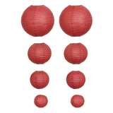 Set of 8 - Burgundy Hanging Paper Lanterns Round Assorted Size - 6", 8", 10", 14"#whtbkgd
