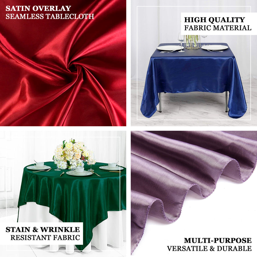 72" x 72" Burgundy Seamless Satin Square Tablecloth Overlay