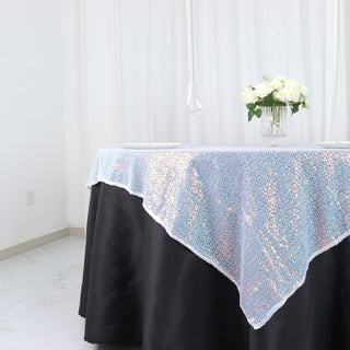 Make a Statement with the Iridescent Blue Duchess Sequin Square Table Overlay