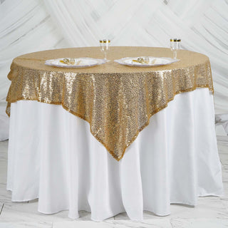 Add a Touch of Glamour with the Gold Duchess Sequin Table Overlay
