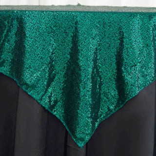 Enhance Your Table Decor with the Hunter Emerald Green Duchess Sequin Square Table Overlay