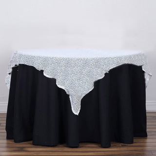 Add Elegance to Your Event with the 60"x60" Duchess Sequin Tablecloth Overlay in White
