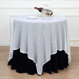 Create a Glamorous Event with the 60"x60" Duchess Sequin Tablecloth Overlay in White