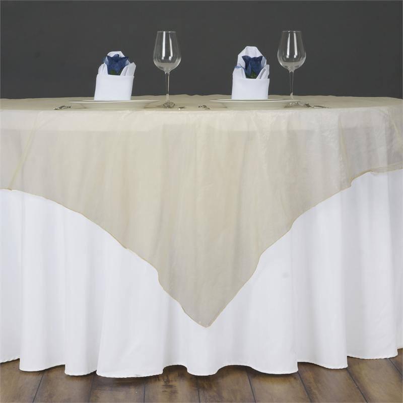 60'' | Champagne Square Sheer Organza Table Overlays#whtbkgd
