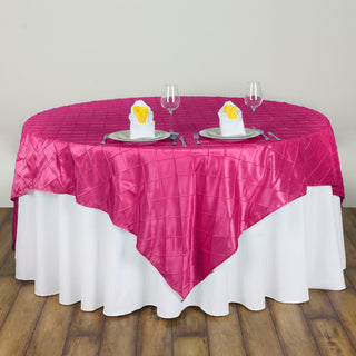 Add a Pop of Elegance to Your Event with the 60"x60" Fuchsia Pintuck Square Table Overlay