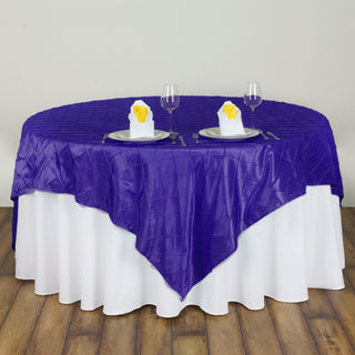 Add Elegance to Your Event with the 60"x60" Purple Pintuck Square Table Overlay